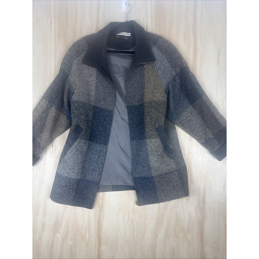 Women's 12 Avoca Made in Ireland Wool Cashmere Plaid Jacket Coat Cloak Full-Zip